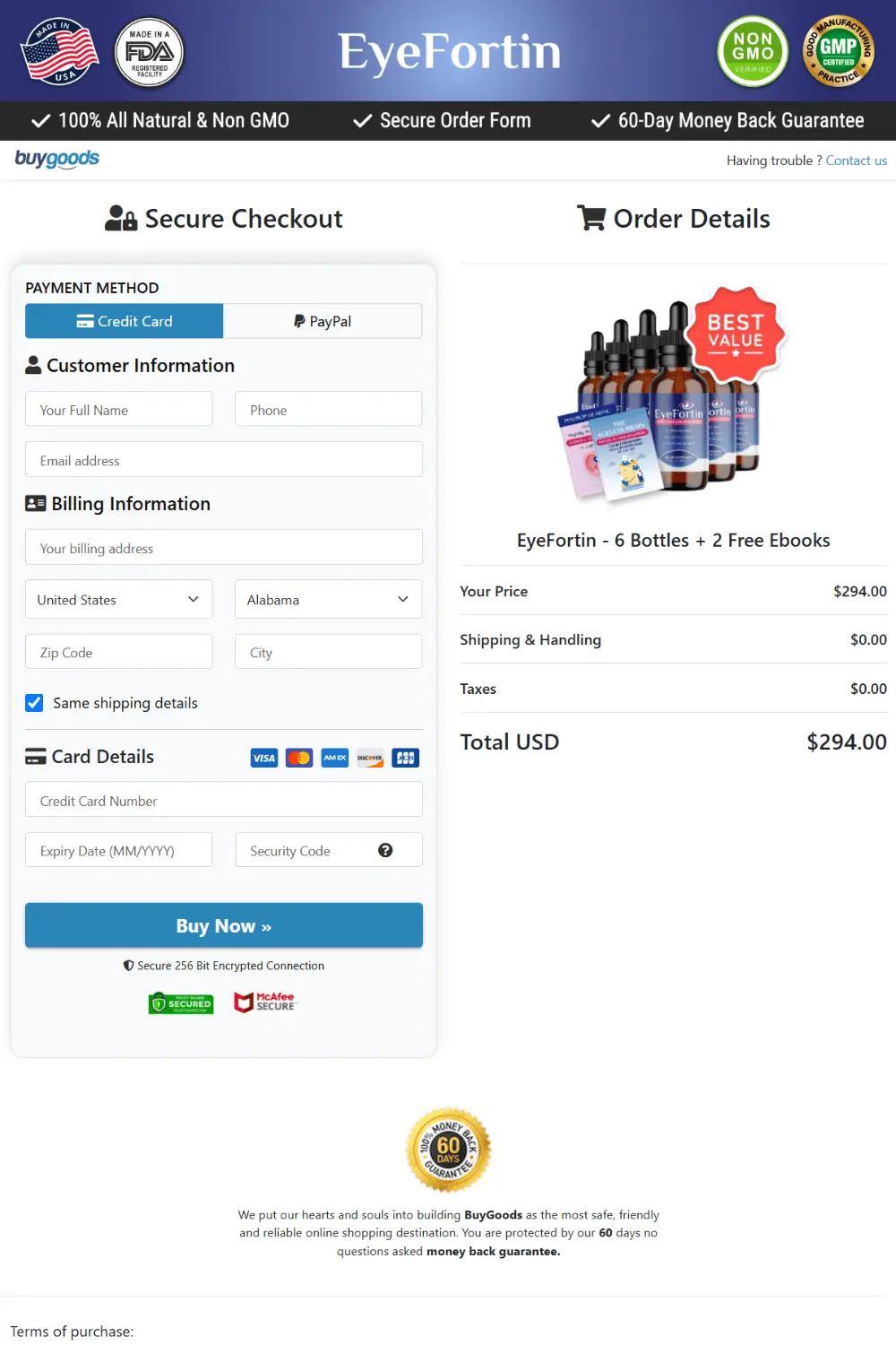 eyefortin order page